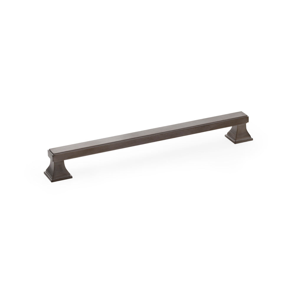 "Alexander and Wilks Jesper square cabinet pull handle in dark bronze PVD, elegant Beaux-Arts inspired design, 224mm centre"
