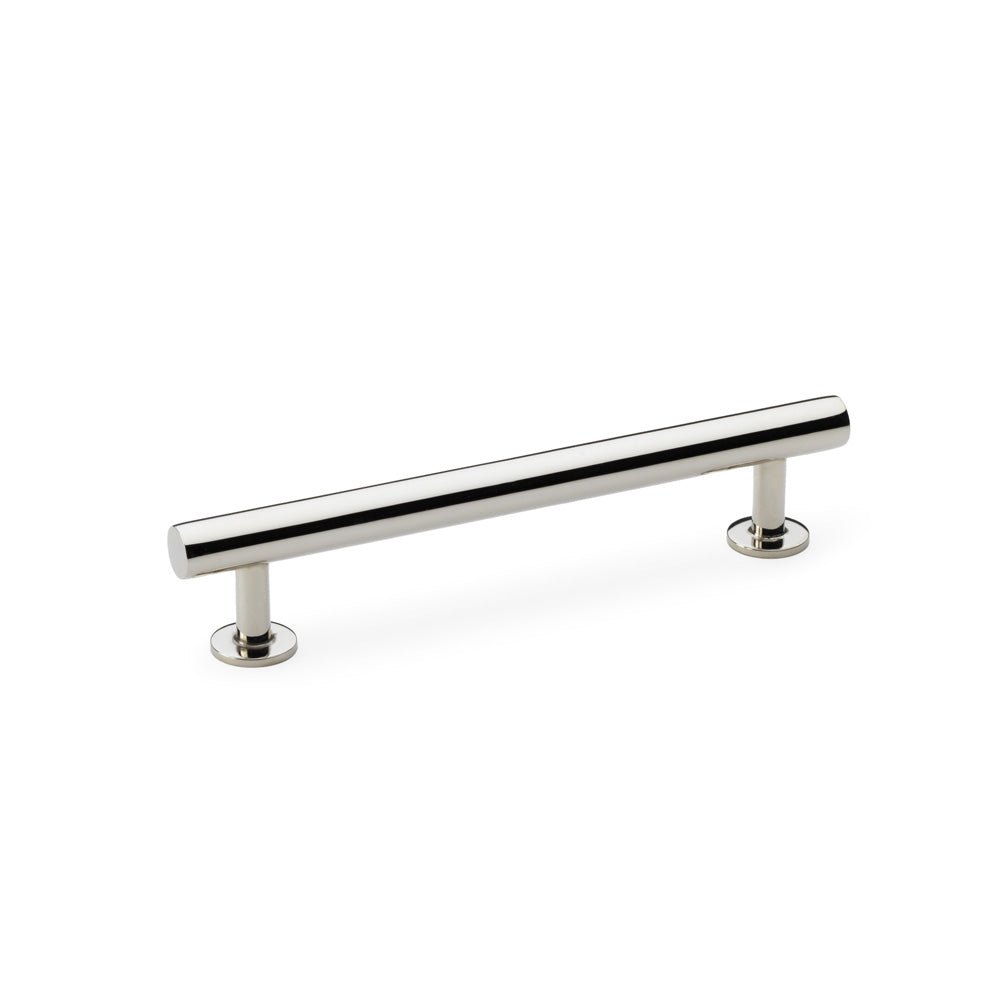 Alexander & Wilks round T-Bar cabinet pull handle in polished nickel, solid brass, 128mm centres, ideal for modern furniture