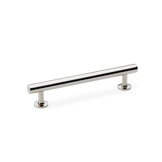 Alexander & Wilks round T-Bar cabinet pull handle in polished nickel, solid brass, 128mm centres, ideal for modern furniture