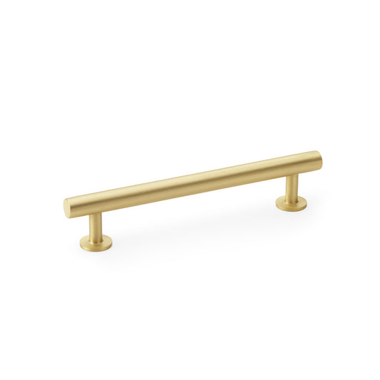 "Satin Brass T-Bar Cabinet Pull Handle by Alexander & Wilks, 128mm Centre, durable and modern design for kitchens and wardrobes"