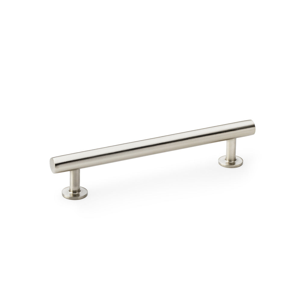 Alexander & Wilks T-Bar Cabinet Pull Handle in Satin Nickel, sleek round design with 128mm centres, perfect for modern cabinetry.