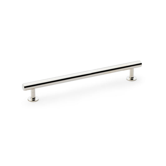 Alexander & Wilks Round T-Bar Cabinet Pull Handle in polished nickel, ideal for modern kitchen and wardrobe design, 192mm centre.