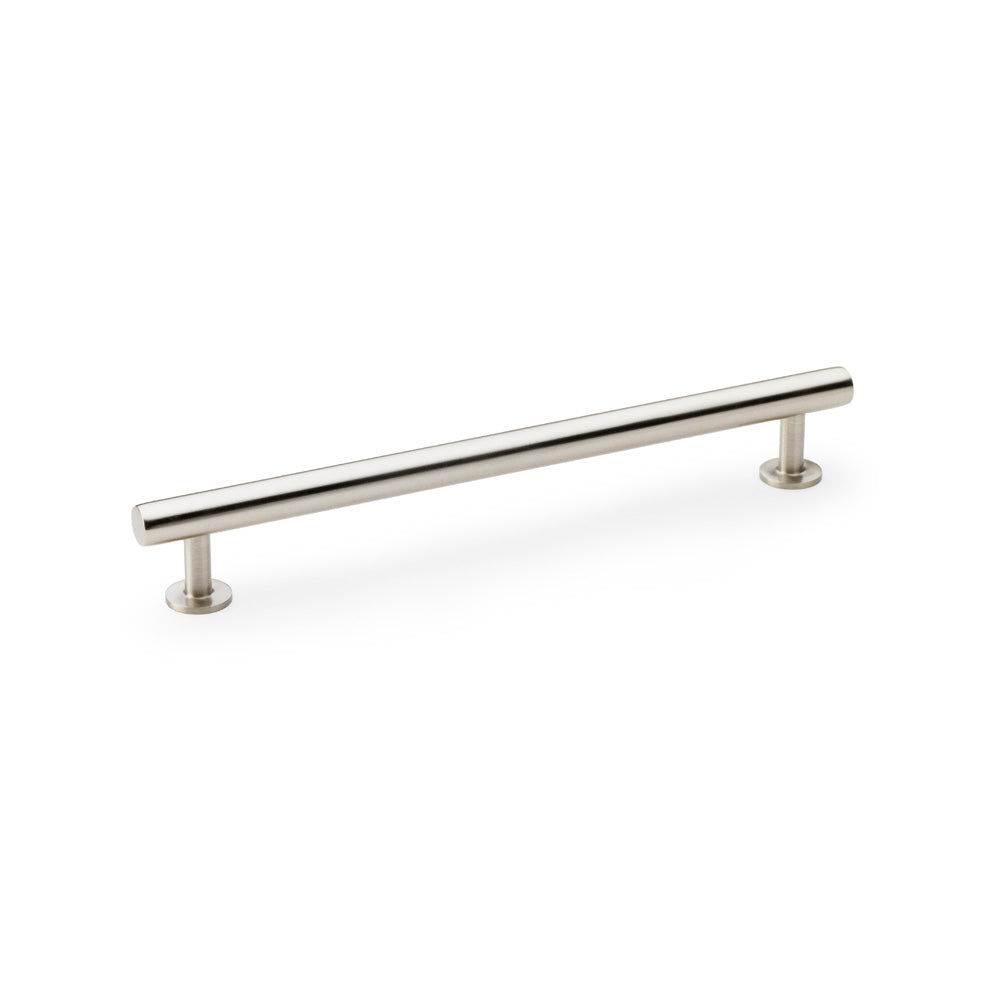 "Satin Nickel Round T-Bar Cabinet Pull Handle by Alexander & Wilks, 192mm Centres, solid brass, versatile for cabinets and wardrobes"