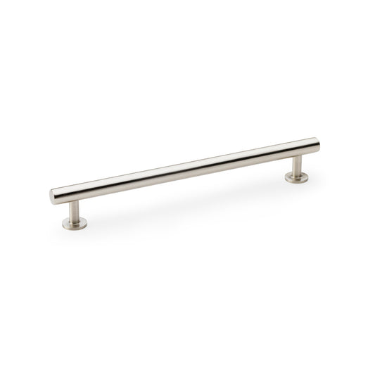 "Satin Nickel Round T-Bar Cabinet Pull Handle by Alexander & Wilks, 192mm Centres, solid brass, versatile for cabinets and wardrobes"