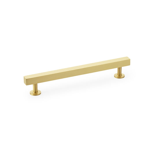 "Satin Brass Square T-Bar Cabinet Pull Handle by Alexander & Wilks, 160mm centre length, ideal for modern Art Deco style interiors"