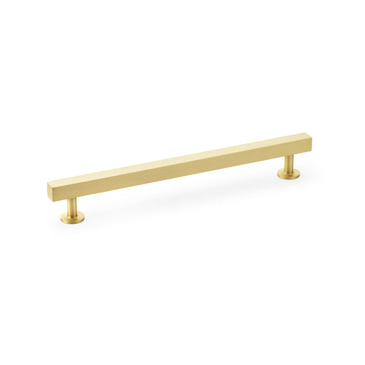 Square T-Bar Cabinet Pull Handle in Satin Brass by Alexander & Wilks, 192mm centres, modern solid brass construction with elegant design details