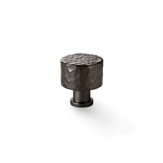 "Alexander & Wilks Leila Hammered Cupboard Knob in Dark Bronze, 30mm, showcasing solid brass construction and hammered texture for traditional and modern decor"