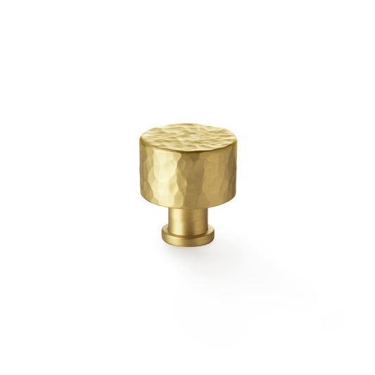 Alexander & Wilks Leila Hammered Cupboard Knob in Satin Brass, 30mm, showing detailed texture and finish