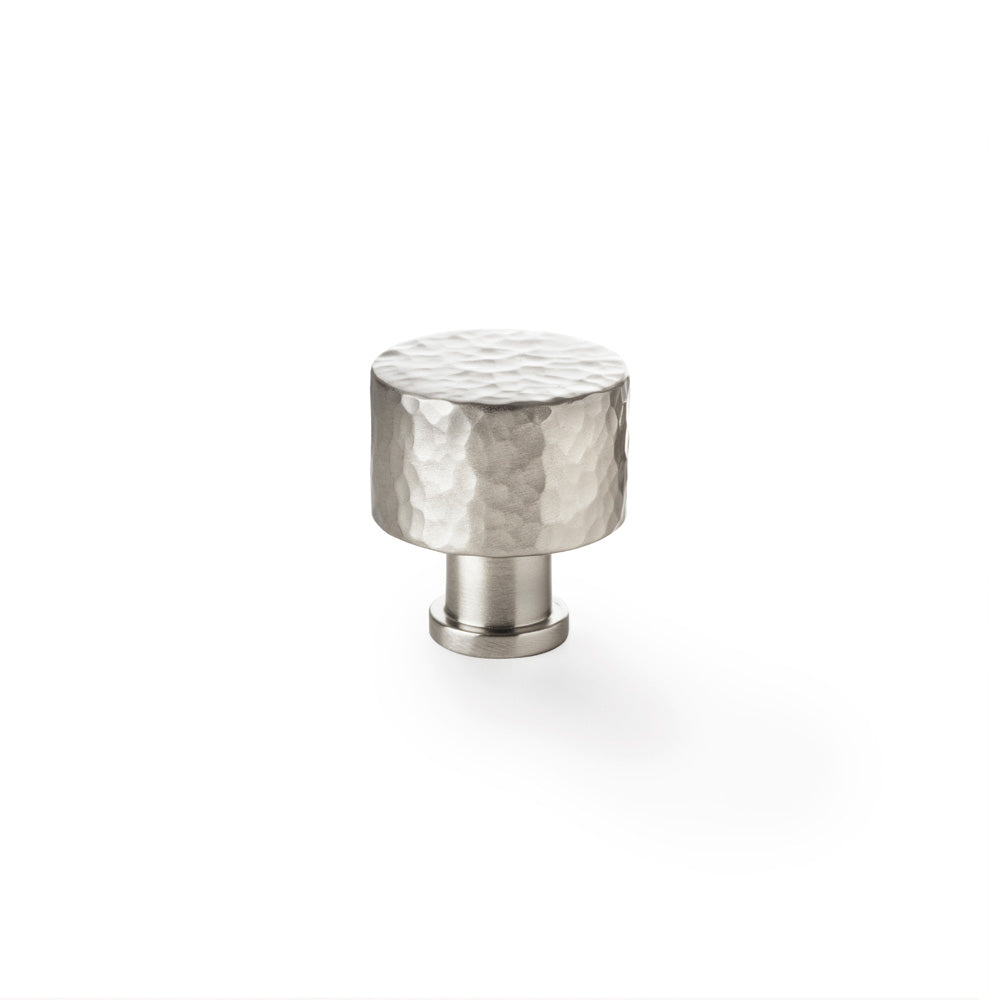 Alexander and Wilks Leila Hammered Cupboard Knob in Satin Nickel, 30mm, with textured solid brass construction for traditional and modern interiors.