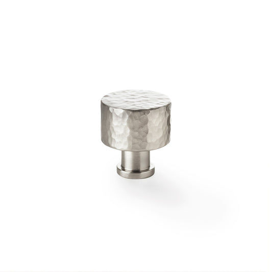 Alexander and Wilks Leila Hammered Cupboard Knob in Satin Nickel, 30mm, with textured solid brass construction for traditional and modern interiors.