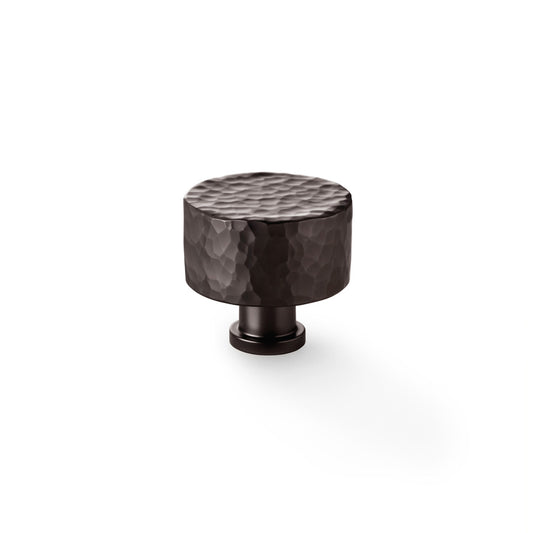 "Alexander and Wilks Leila Hammered Cupboard Knob in Dark Bronze Finish, 35mm, showcasing durability and elegance with solid brass construction and unique hammered effect"