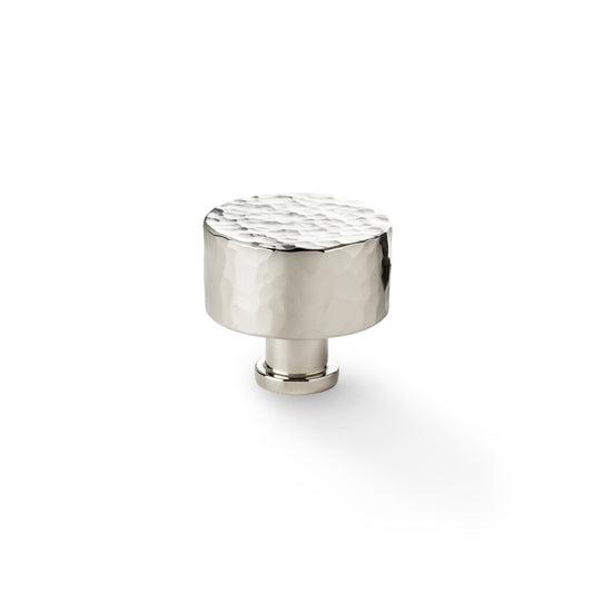 Alexander & Wilks Leila Hammered Cupboard Knob in Polished Nickel 35mm, featuring durable solid brass with unique hammered finish