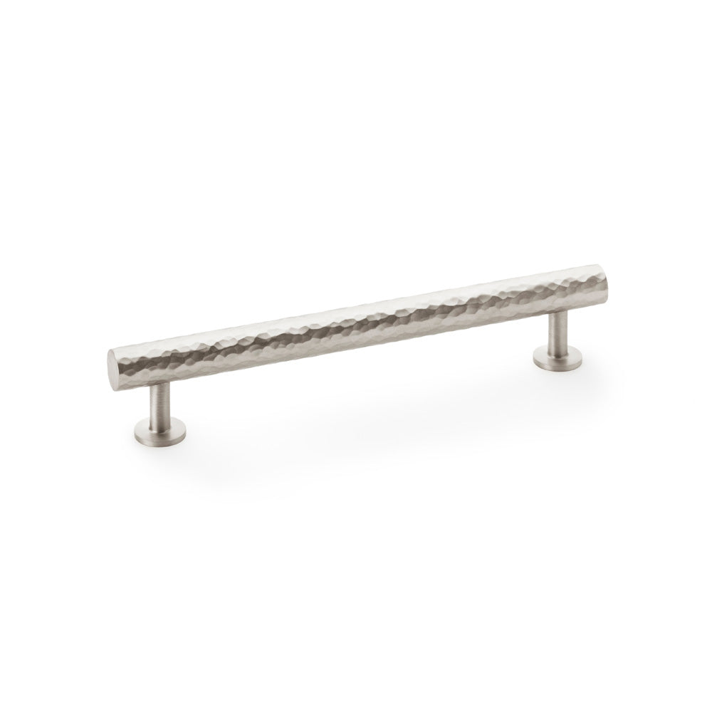 "Satin Nickel Hammered Cabinet Pull by Alexander & Wilks Leila with contemporary T-bar design and durable brass construction"
