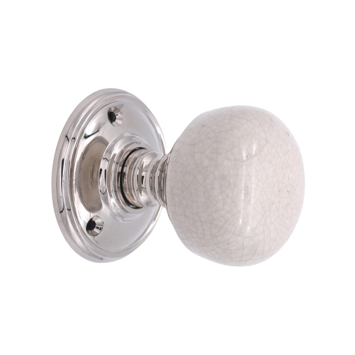 Crackled Porcelain Mortice Door Knob with Polished Nickel Rose, 60mm diameter, by Spira Brass, perfect for enhancing interior design.