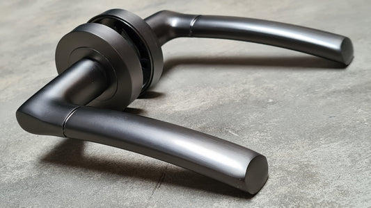Gun Metal Grey Falcon Design Door Handles on Round Rose - IH.FAL.09.MSB