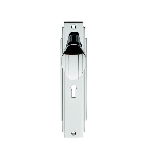 Carlisle Brass Locking Art Deco Door Knob On Backplate Polished Chrome ADR021CP