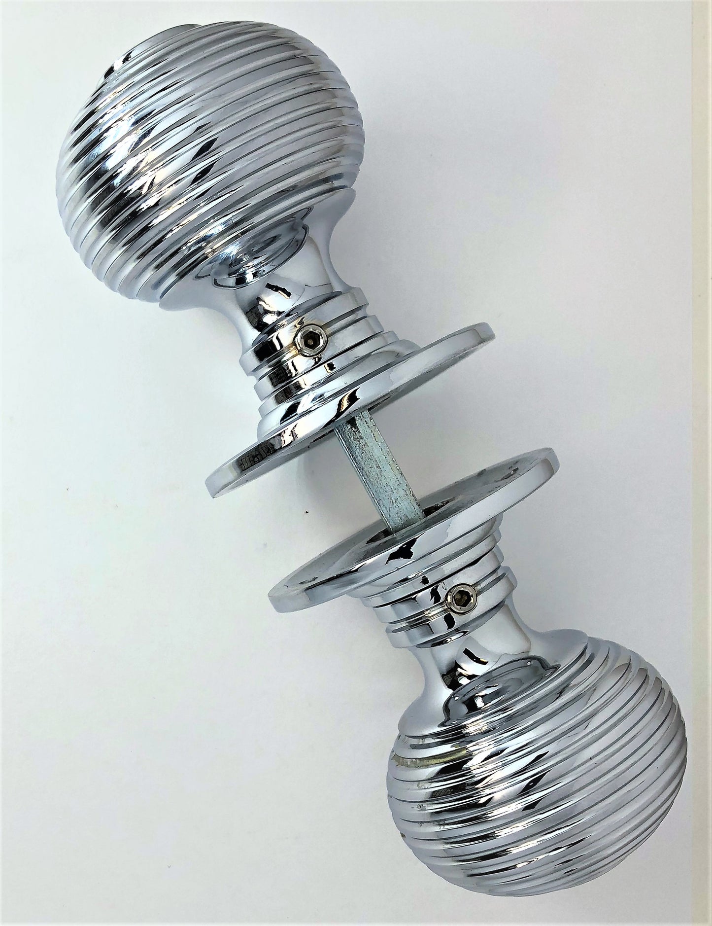 Polished Chrome Large Reeded Beehive Mortice Door Knobs, 63mm - SB2106PC - Spira Brass