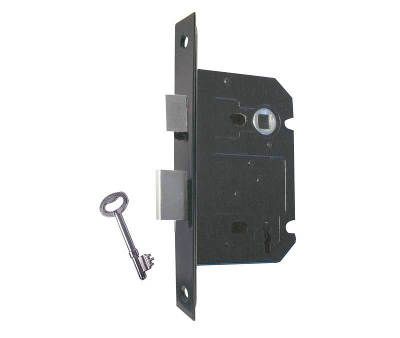 Matt Black 3 Lever Mortice Sash Lock - Matt Black Plates 2.5 INCH