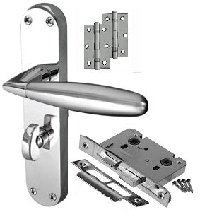 Door Handle on Backplate Pack - Stylo Bathroom Lock - Dual Finish