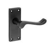 Matt Black Door Handles - Victorian Scroll Lever on Backplate