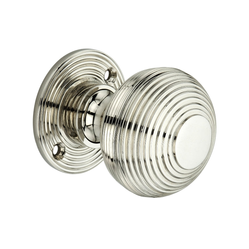 Polished Nickel Reeded Beehive Mortice /Rim Door Knobs - SB2105PNP