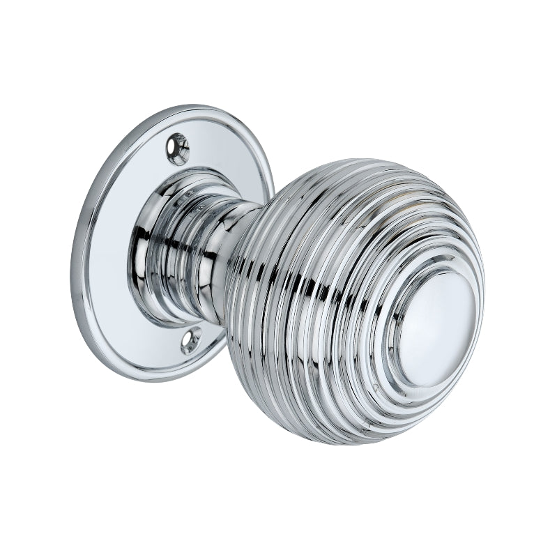 Polished Chrome Large Reeded Beehive Mortice Door Knobs, 63mm - SB2106PC