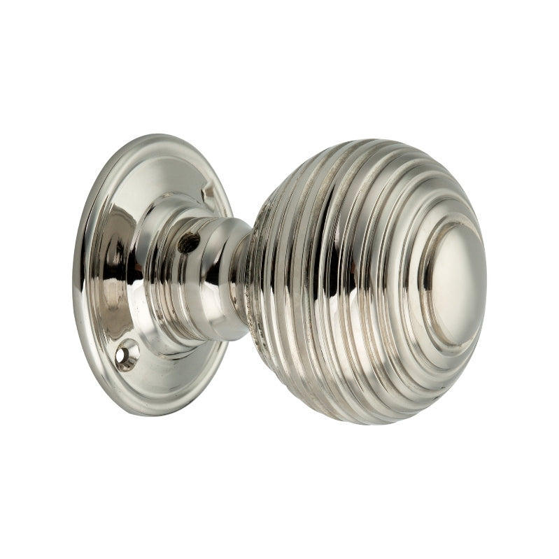 Polished Nickel Large Reeded Beehive Mortice Door Knobs, 63mm - SPIRA BRASS - SB2106PNP