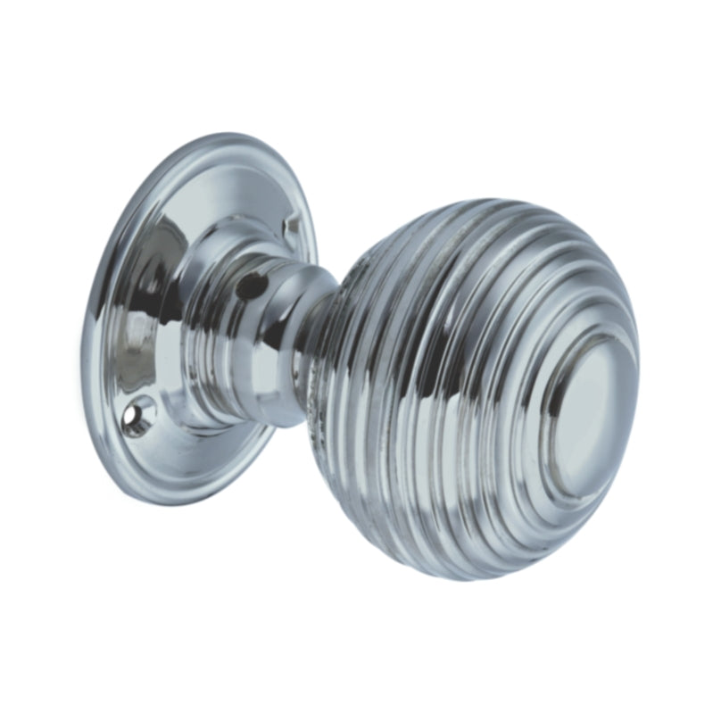 Satin Chrome Large Reeded Beehive Mortice Door Knobs, 63mm - SB2106SCP