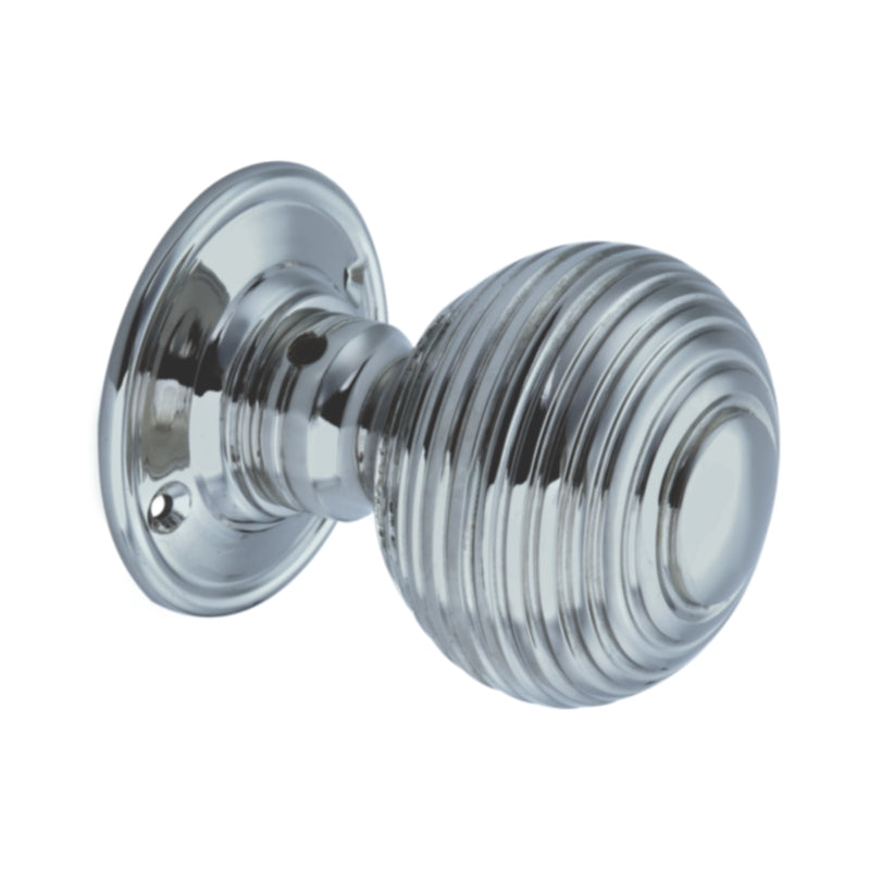 Satin Chrome Large Reeded Beehive Mortice Door Knobs, 63mm  - SB2106SCP