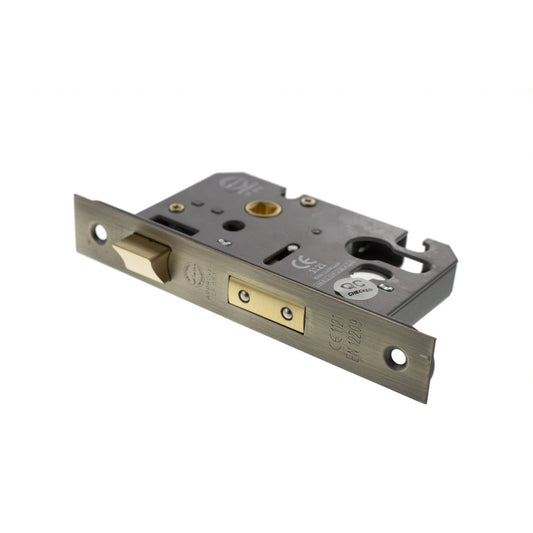 Matt Antique Brass Euro Profile Mortice Sash Lock - 2.5 Inch Lock 45mm Backset and 3 Inch Lock 57mm Backset