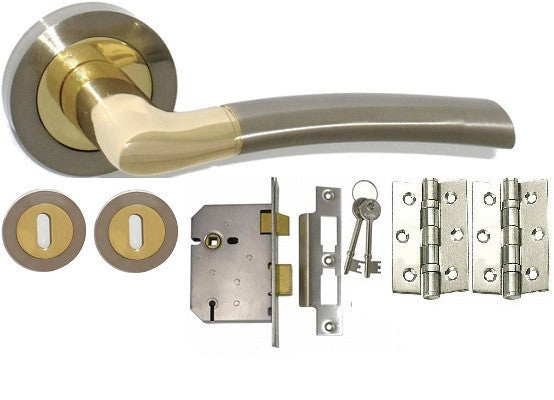 Door Handle Pack, Dual Finish Nickel & Brass - Lock Pack