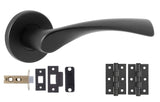 Modern Black Door Handles Complete Pack - Latch Pack Matt Black Finish
