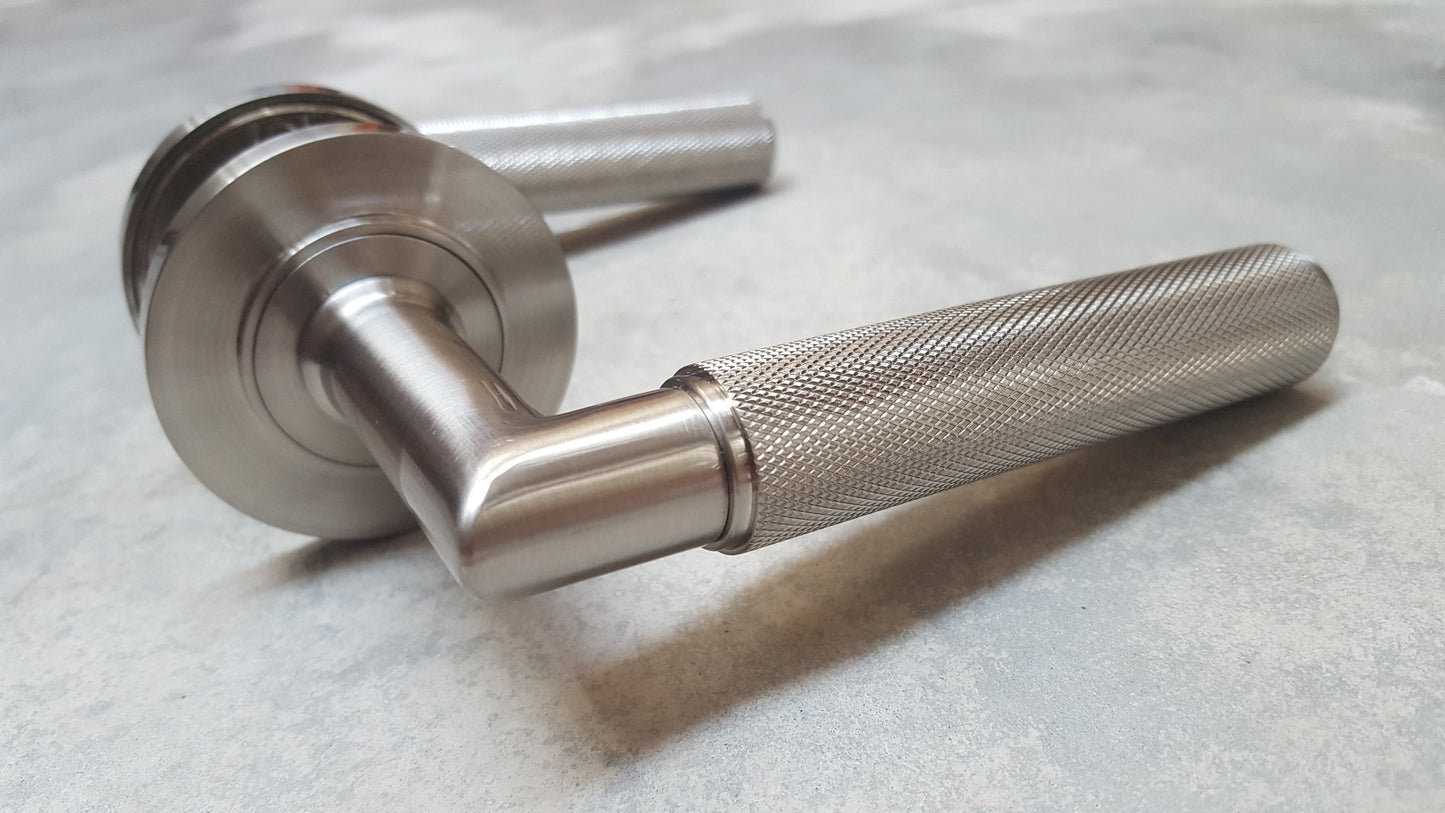 PLAIN ROSE - Piccadilly Knurled Lever Door Handles - Burlington Range - Satin Nickel - BUR40/50SN