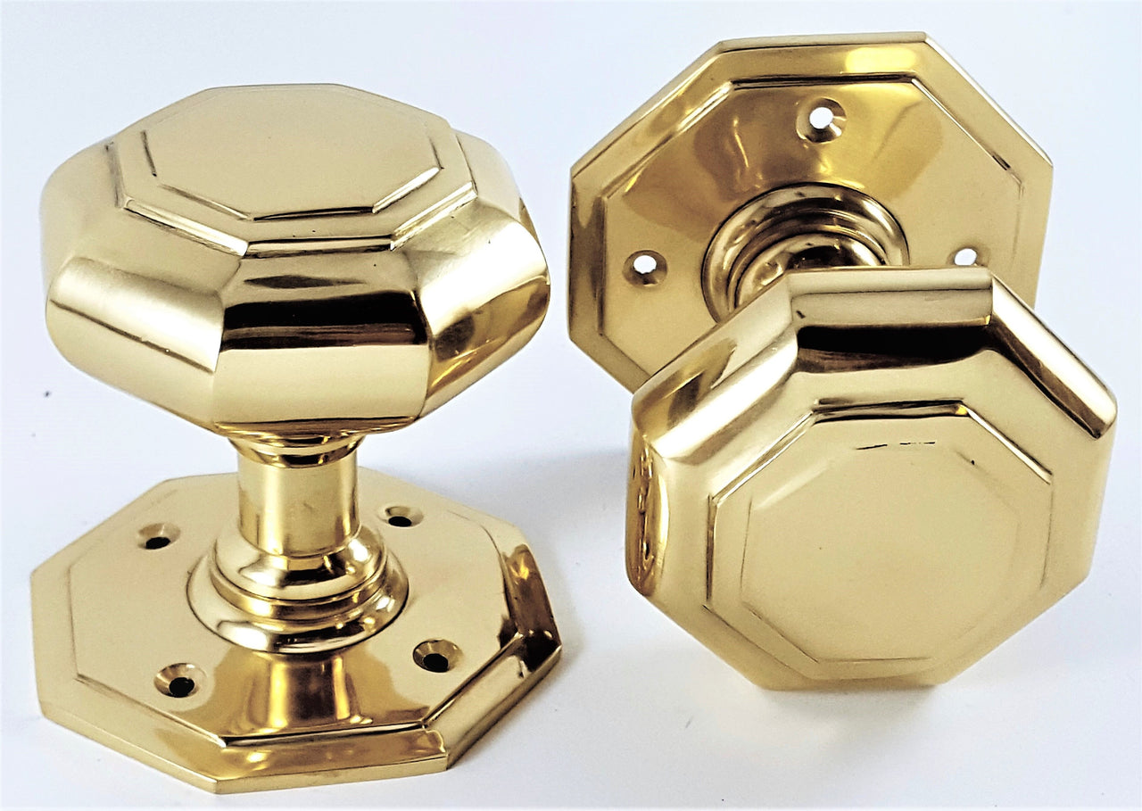 Polished Brass Octagonal Mortice Door Knobs (Solid Brass) - SB2110PB