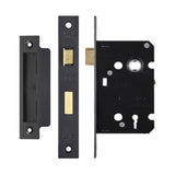 Matt Black 3 Lever Internal Sash Lock - 2.5 Inch Lock 45mm Backset and 3 Inch Lock 57mm Backset