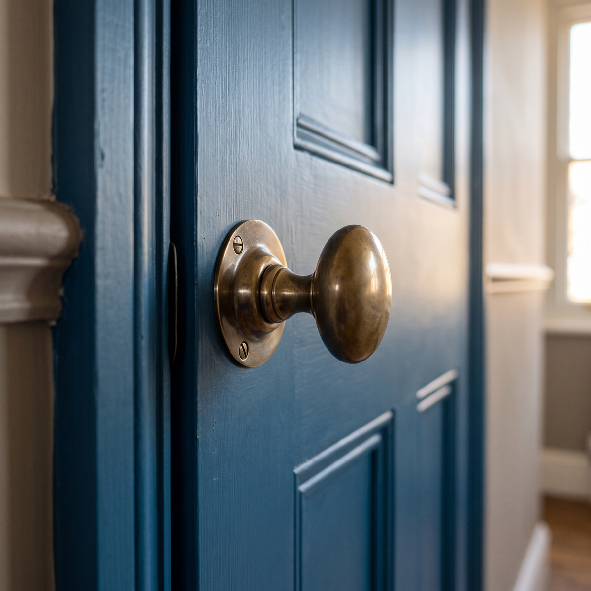 Oval Mortice Door Knob & Unsprung Design | Antique Finish | 60mm x 38mm | Spira Brass - fitted on a door