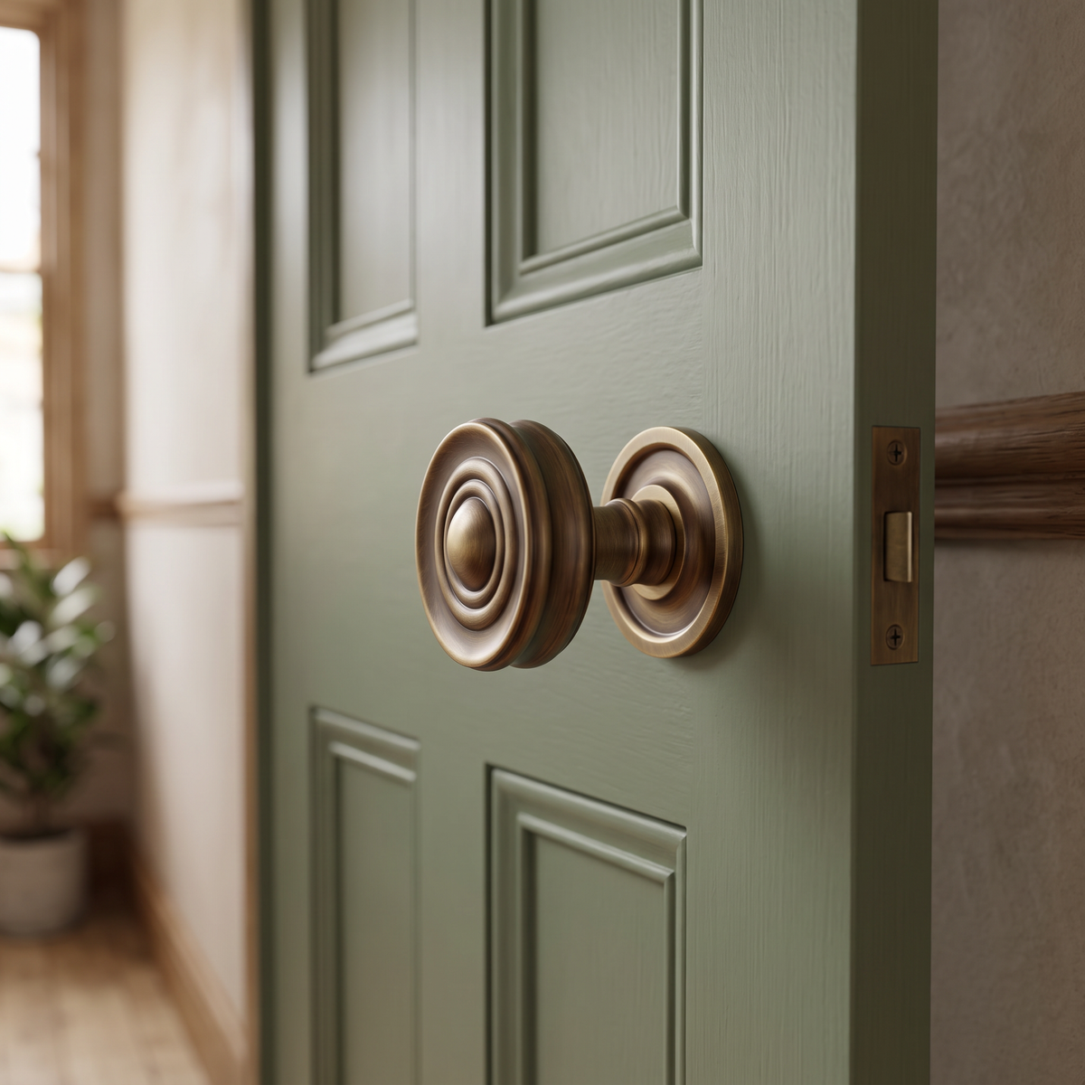Frelan Burlington Range Bloomsbury Mortice Door Knobs BUR101AB  - Antique Brass - fitted on a door