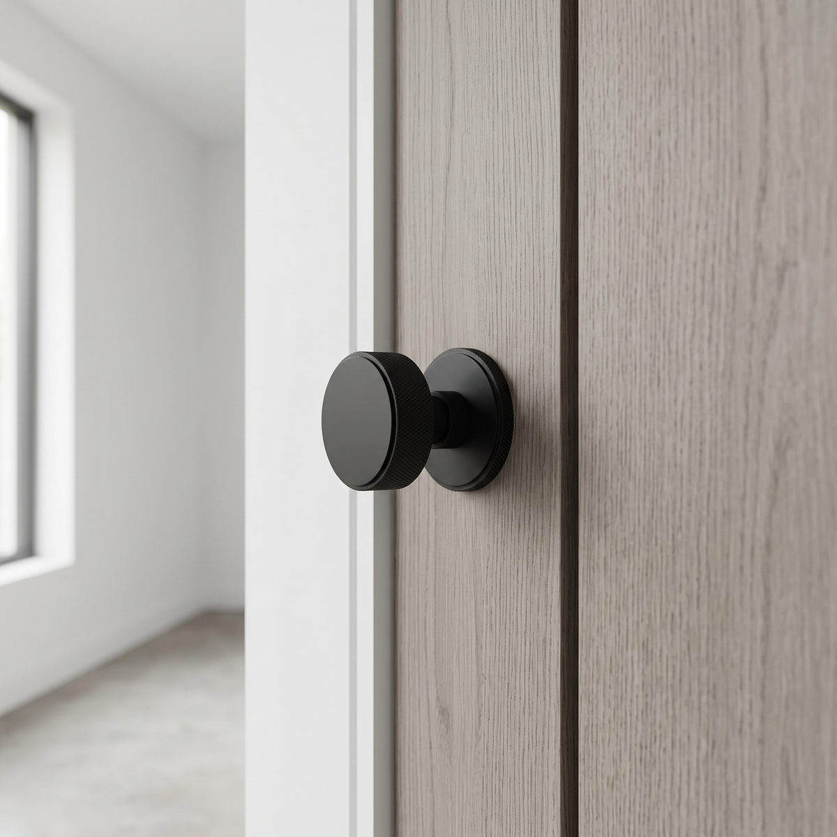 Spira Brass 'Connaught' Matt Black Knurled Mortice/Rim Door Knobs - SB2123BLK - fitted on a door