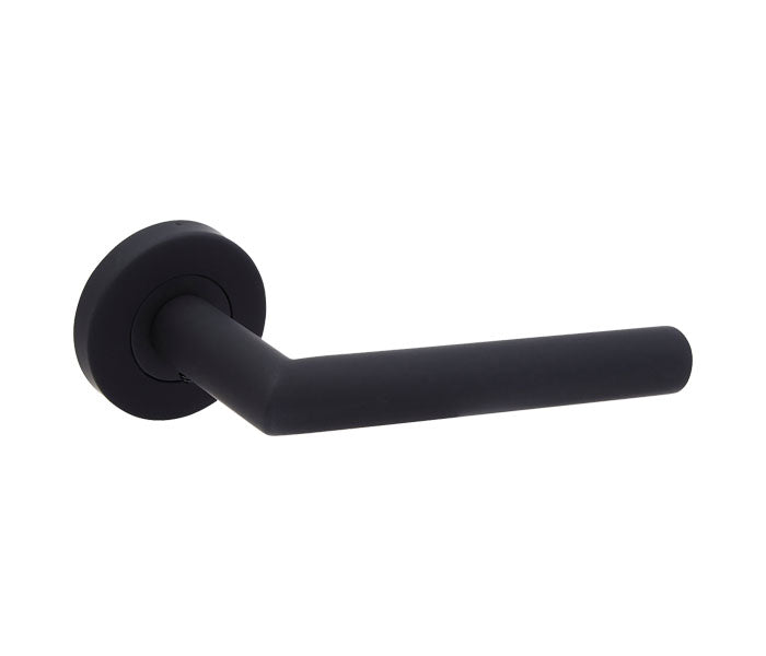 Matt Black 'Mitred Icon' Door Handles On Round Rose - B3410BP technical image
