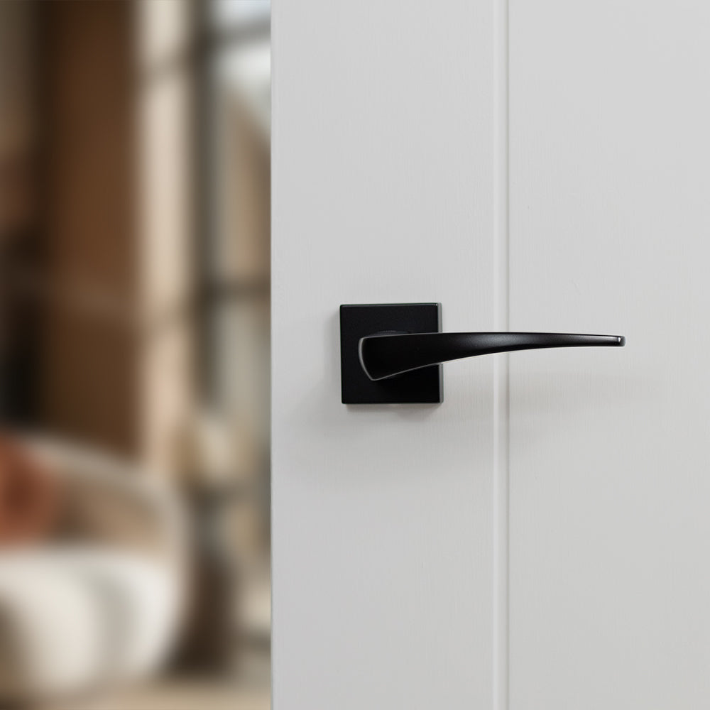 Atlantic UK Forme FMS272MB 'Foglia' Matt Black Door Handles on Square Rose product image