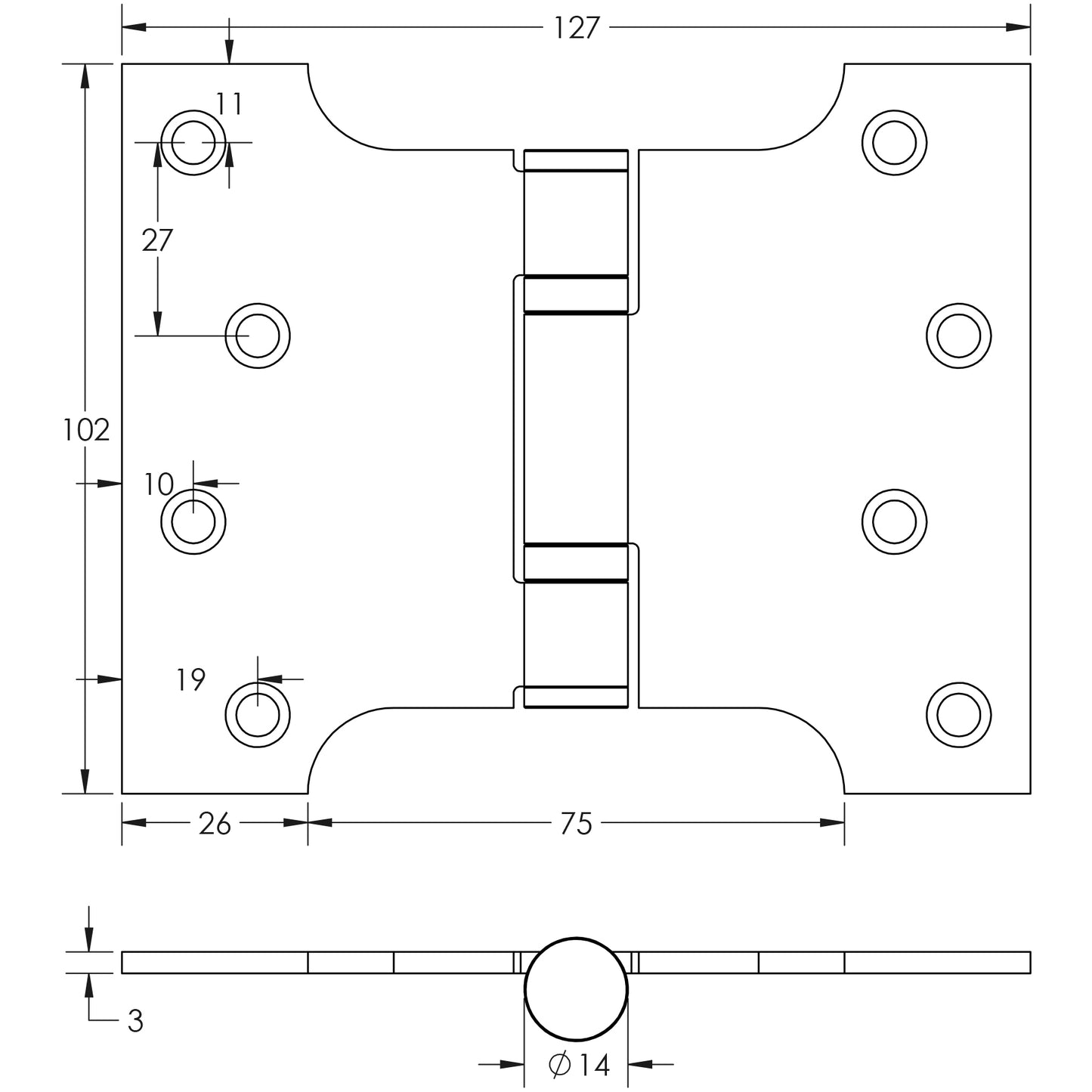 102x127x3mm Antique Brass Parliament Ball Bearing Hinge