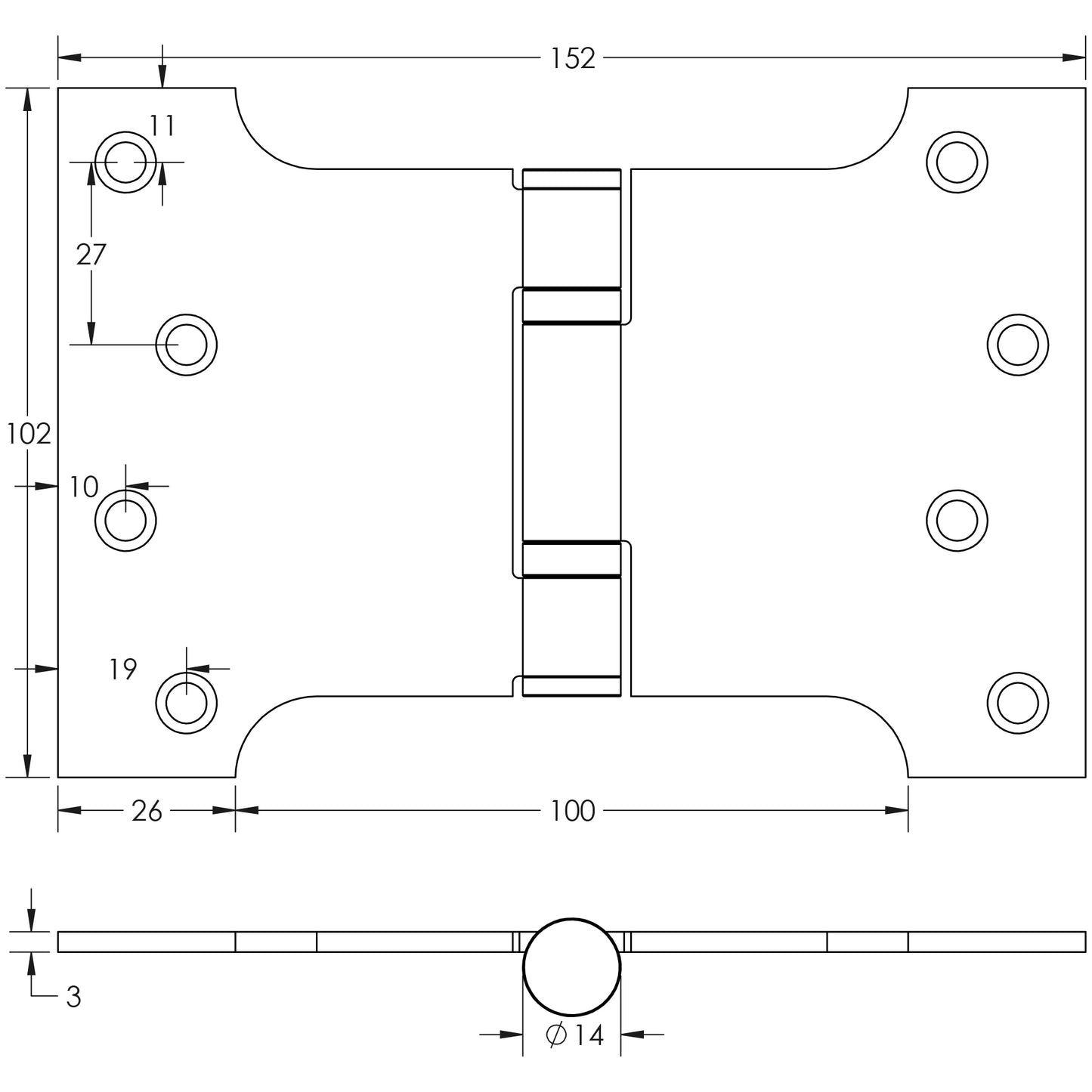 102x152x3mm Antique Brass Parliament Ball Bearing Hinge