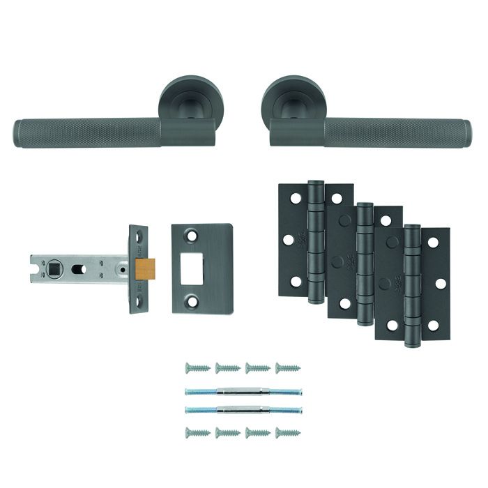 Knurled Door Handle Packs Anthracite Grey - Latch, Lock and Bathroom