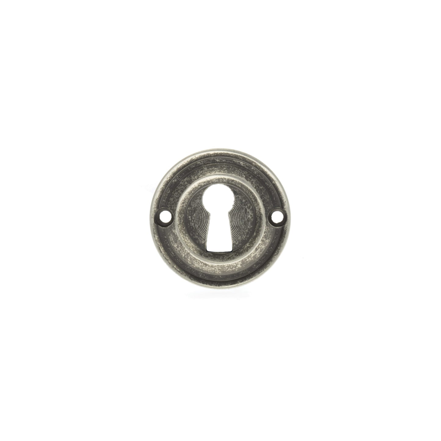 Atlantic Old English Solid Brass Open Key Hole Escutcheon, Distressed Silver - OERKEDS