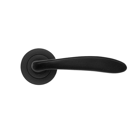 Mars Lever Door Handle in Matt Black finish, 125mm, featuring a contemporary design by Spira Brass, perfect for modern interior decor.