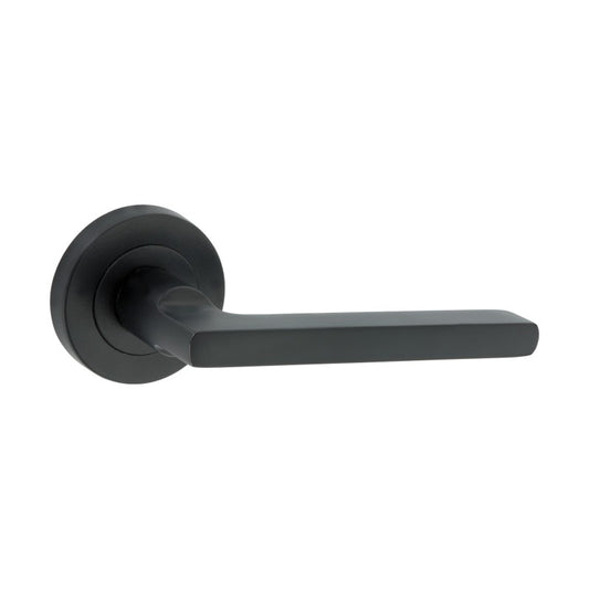 Drox Lever Door Handle in Matt Black finish, 110 mm, by Spira Brass, showcasing a modern design ideal for enhancing interior spaces.