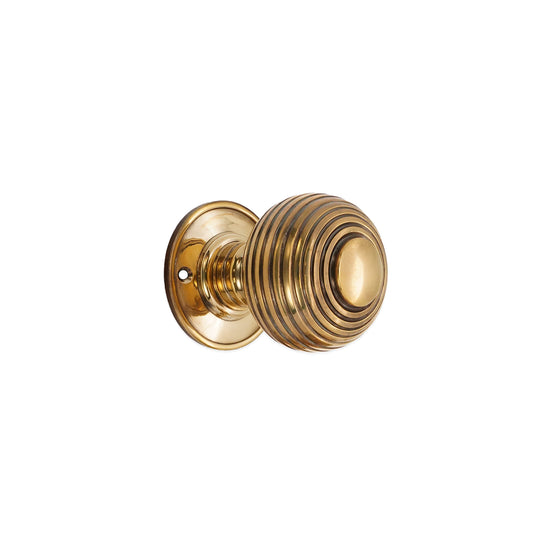 Aged Brass 63mm Reeded Beehive Mortice Door Knobs (Solid Brass) - SB2106AB product image