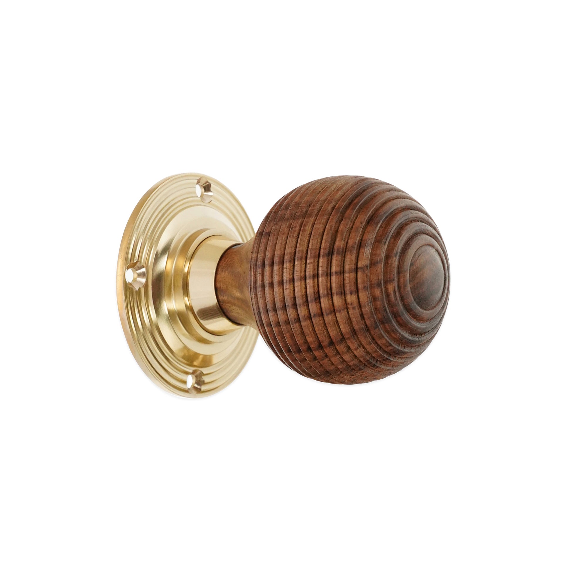 Rosewood Polished Brass Reeded Beehive Mortice Door Knobs - SB2116PB product image