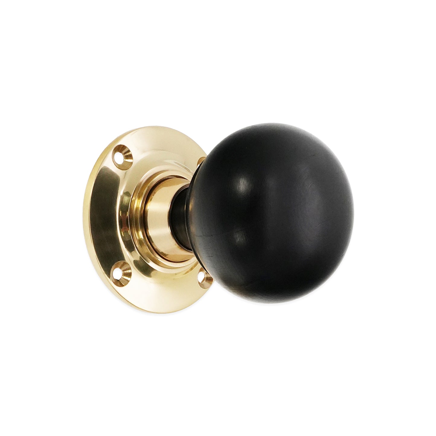 Ebony Bun Mortice Door Knob & Solid Brass Rose | Polished Brass | 60mm | Spira Brass product image