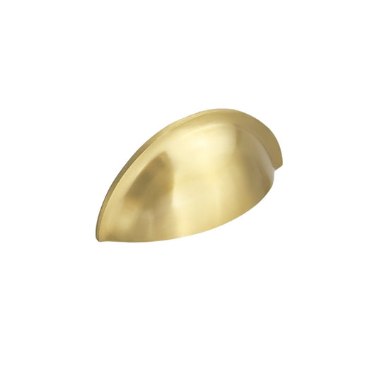 Slim Cup Handle in Satin Brass, 85mm, featuring a comfortable grip and modern design for contemporary interiors.